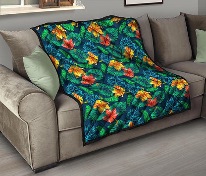 Hibiscus Monstera Hawaii Pattern Print Quilt
