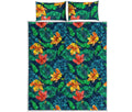 Hibiscus Monstera Hawaii Pattern Print Quilt Bed Set
