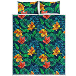 Hibiscus Monstera Hawaii Pattern Print Quilt Bed Set