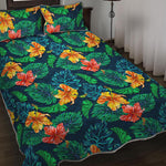 Hibiscus Monstera Hawaii Pattern Print Quilt Bed Set