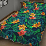 Hibiscus Monstera Hawaii Pattern Print Quilt Bed Set