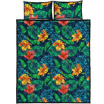 Hibiscus Monstera Hawaii Pattern Print Quilt Bed Set