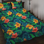 Hibiscus Monstera Hawaii Pattern Print Quilt Bed Set