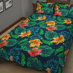 Hibiscus Monstera Hawaii Pattern Print Quilt Bed Set