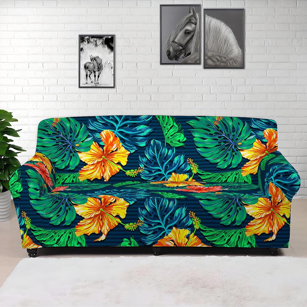 Hibiscus Monstera Hawaii Pattern Print Sofa Cover