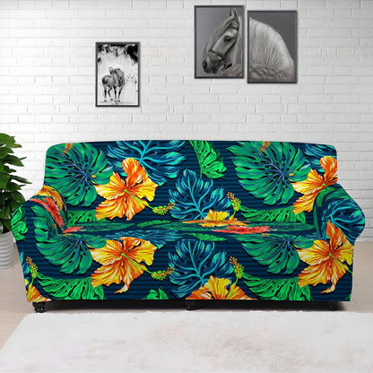 Hibiscus Monstera Hawaii Pattern Print Sofa Cover