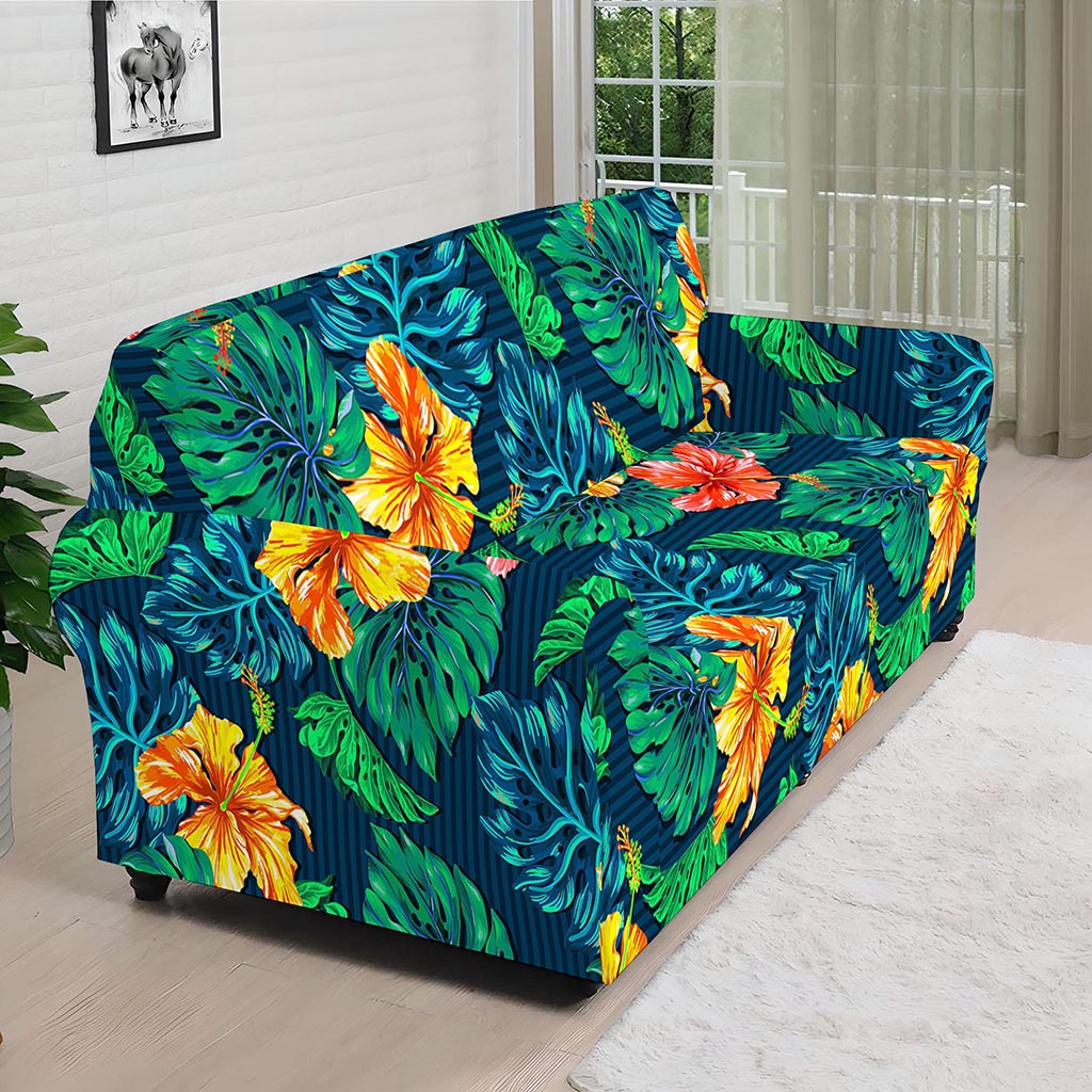 Hibiscus Monstera Hawaii Pattern Print Sofa Cover