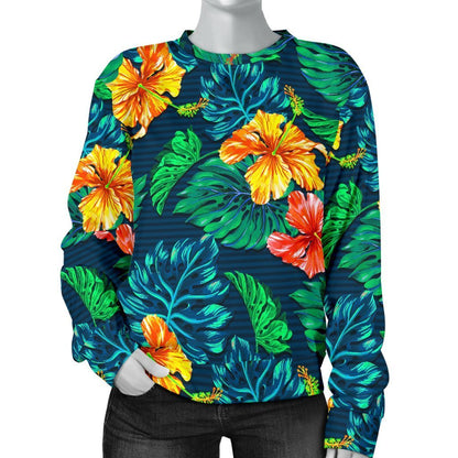 Hibiscus Monstera Hawaii Pattern Print Women's Crewneck Sweatshirt GearFrost