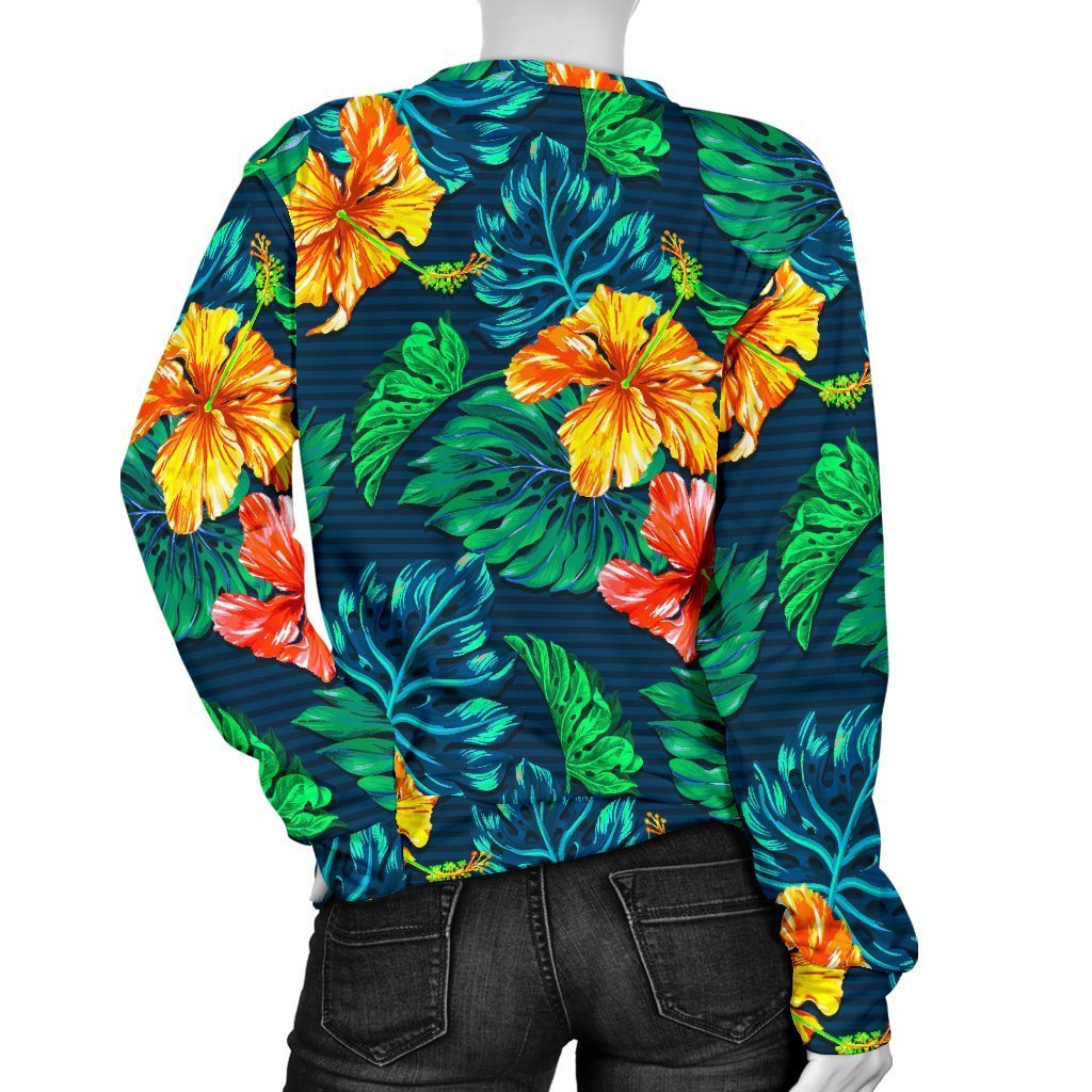 Hibiscus Monstera Hawaii Pattern Print Women's Crewneck Sweatshirt GearFrost