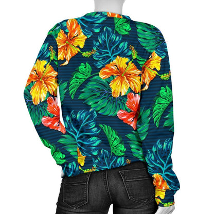 Hibiscus Monstera Hawaii Pattern Print Women's Crewneck Sweatshirt GearFrost