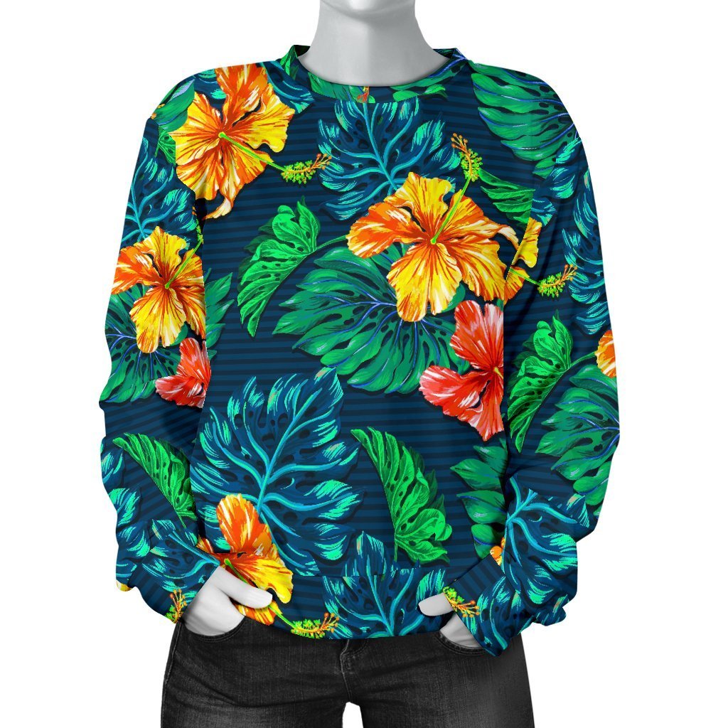 Hibiscus Monstera Hawaii Pattern Print Women's Crewneck Sweatshirt GearFrost