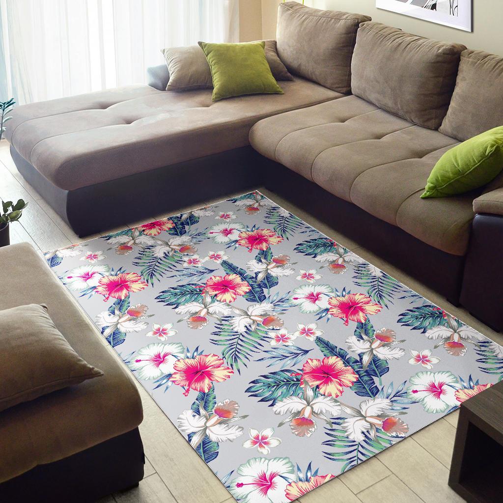 Hibiscus Orchids Hawaii Pattern Print Area Rug GearFrost
