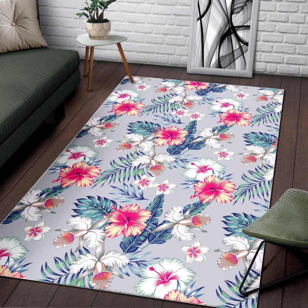 Hibiscus Orchids Hawaii Pattern Print Area Rug GearFrost