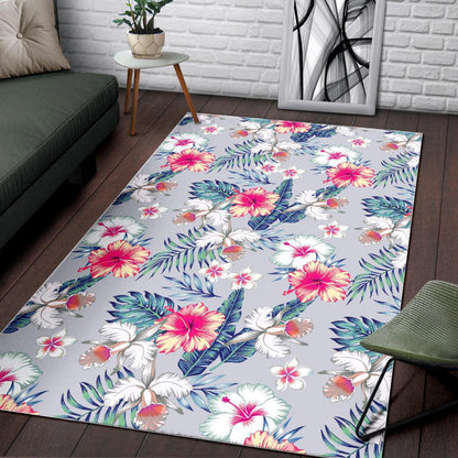 Hibiscus Orchids Hawaii Pattern Print Area Rug GearFrost