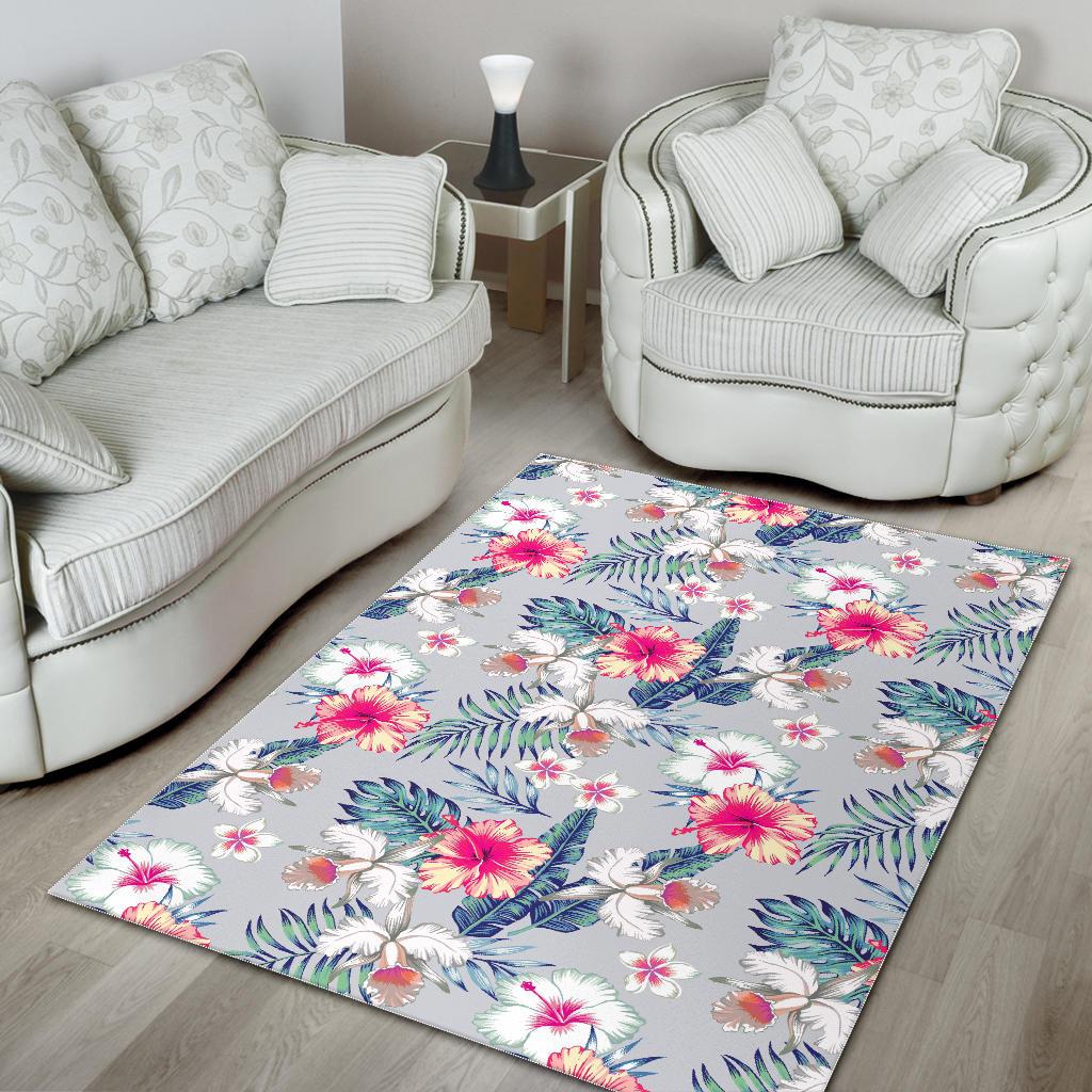 Hibiscus Orchids Hawaii Pattern Print Area Rug GearFrost