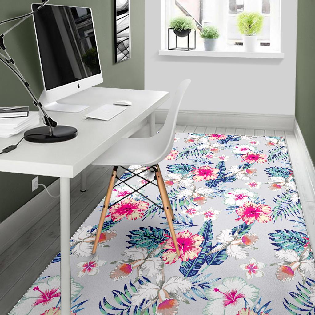 Hibiscus Orchids Hawaii Pattern Print Area Rug GearFrost