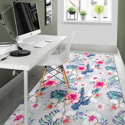 Hibiscus Orchids Hawaii Pattern Print Area Rug GearFrost