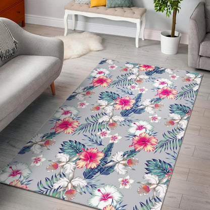 Hibiscus Orchids Hawaii Pattern Print Area Rug GearFrost
