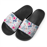 Hibiscus Orchids Hawaii Pattern Print Black Slide Sandals
