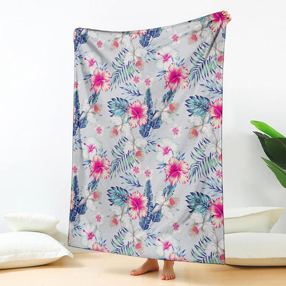 Hibiscus Orchids Hawaii Pattern Print Blanket