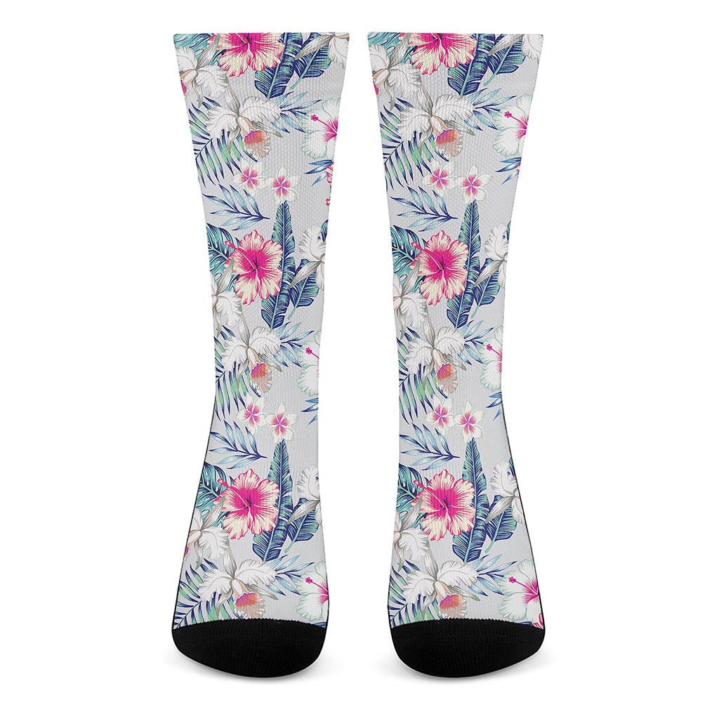 Hibiscus Orchids Hawaii Pattern Print Crew Socks