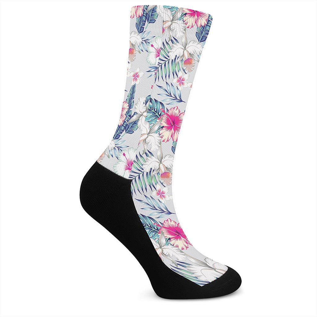 Hibiscus Orchids Hawaii Pattern Print Crew Socks