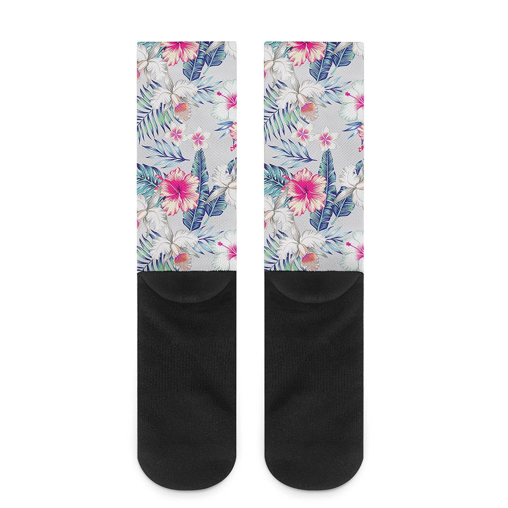 Hibiscus Orchids Hawaii Pattern Print Crew Socks