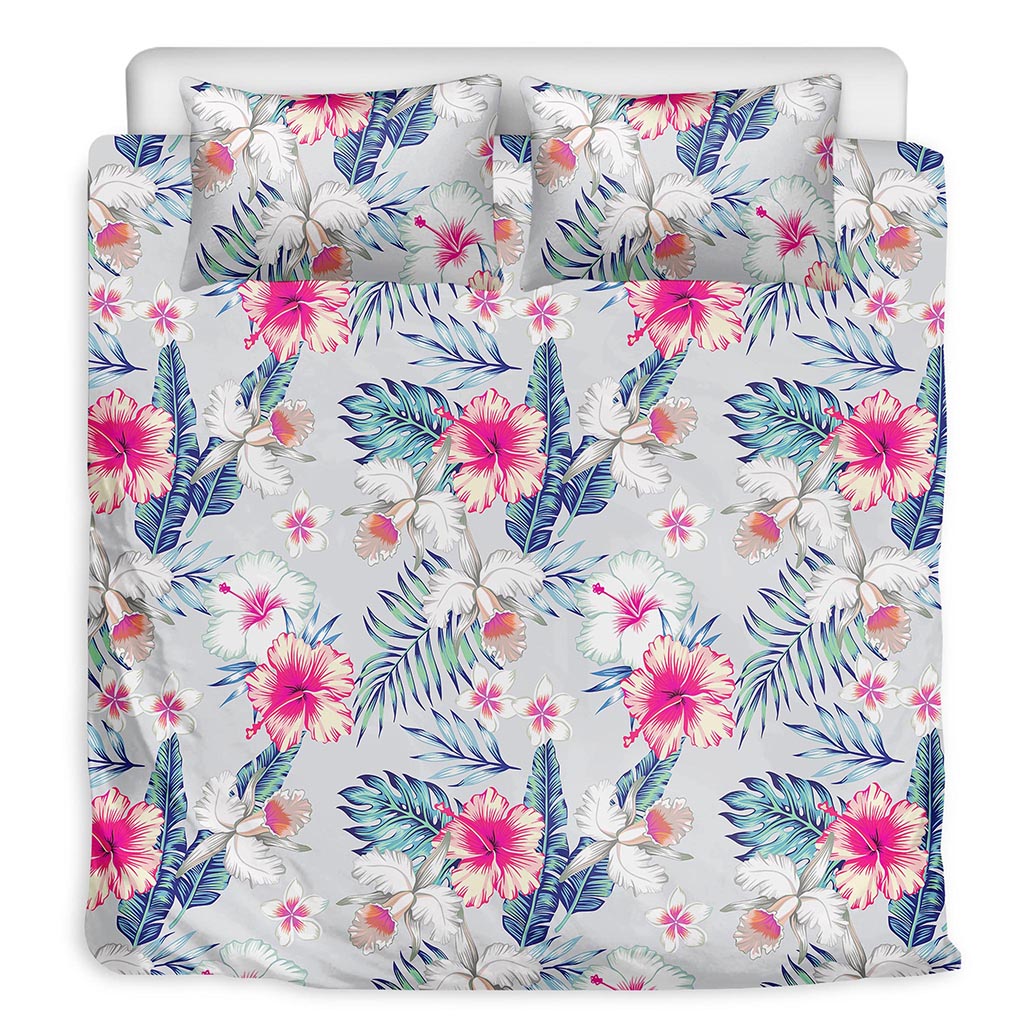 Hibiscus Orchids Hawaii Pattern Print Duvet Cover Bedding Set