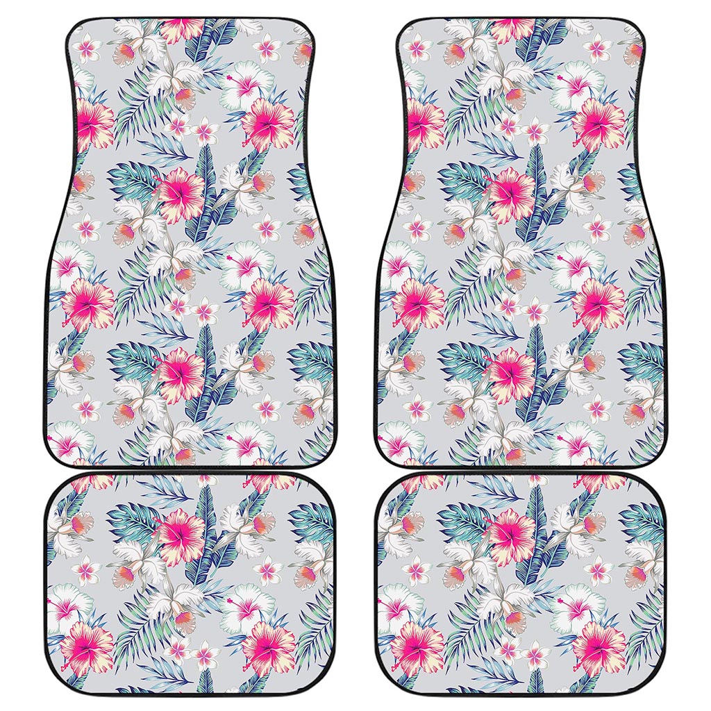 Hibiscus Orchids Hawaii Pattern Print Front and Back Car Floor Mats