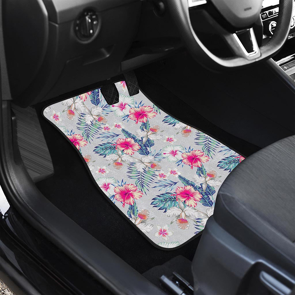 Hibiscus Orchids Hawaii Pattern Print Front and Back Car Floor Mats