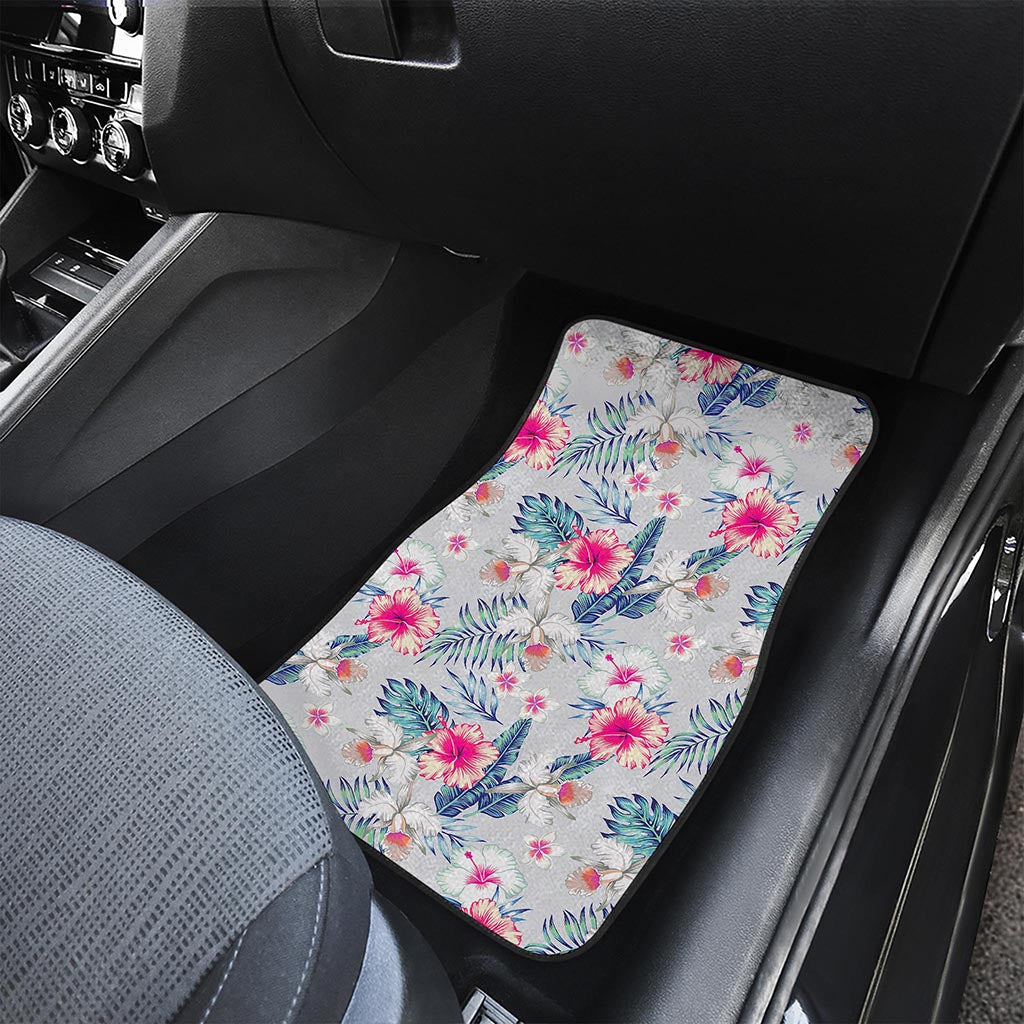 Hibiscus Orchids Hawaii Pattern Print Front and Back Car Floor Mats