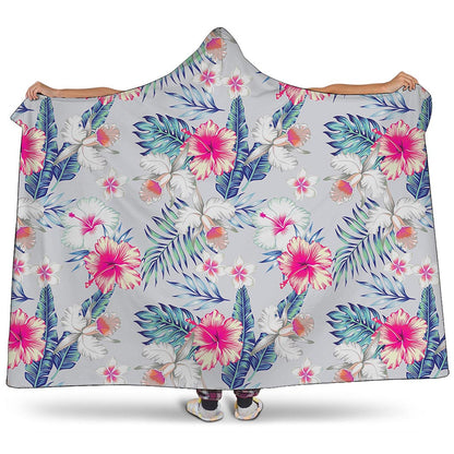 Hibiscus Orchids Hawaii Pattern Print Hooded Blanket