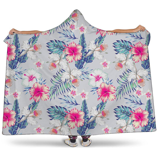 Hibiscus Orchids Hawaii Pattern Print Hooded Blanket