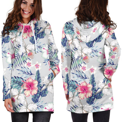 Hibiscus Orchids Hawaii Pattern Print Hoodie Dress GearFrost