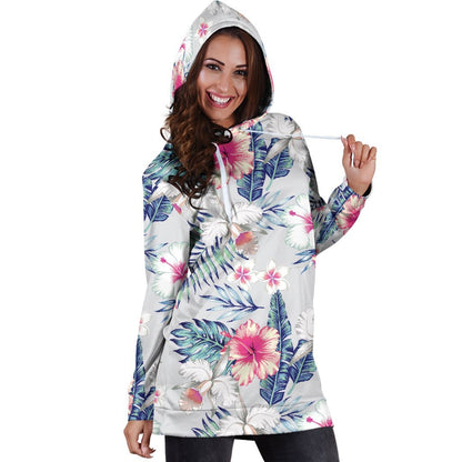 Hibiscus Orchids Hawaii Pattern Print Hoodie Dress GearFrost