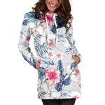 Hibiscus Orchids Hawaii Pattern Print Hoodie Dress GearFrost