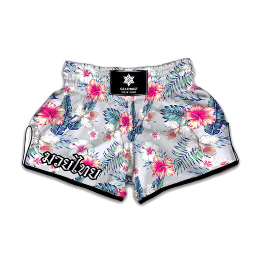 Hibiscus Orchids Hawaii Pattern Print Muay Thai Boxing Shorts