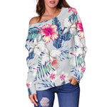 Hibiscus Orchids Hawaii Pattern Print Off Shoulder Sweatshirt GearFrost