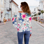 Hibiscus Orchids Hawaii Pattern Print Off Shoulder Sweatshirt GearFrost