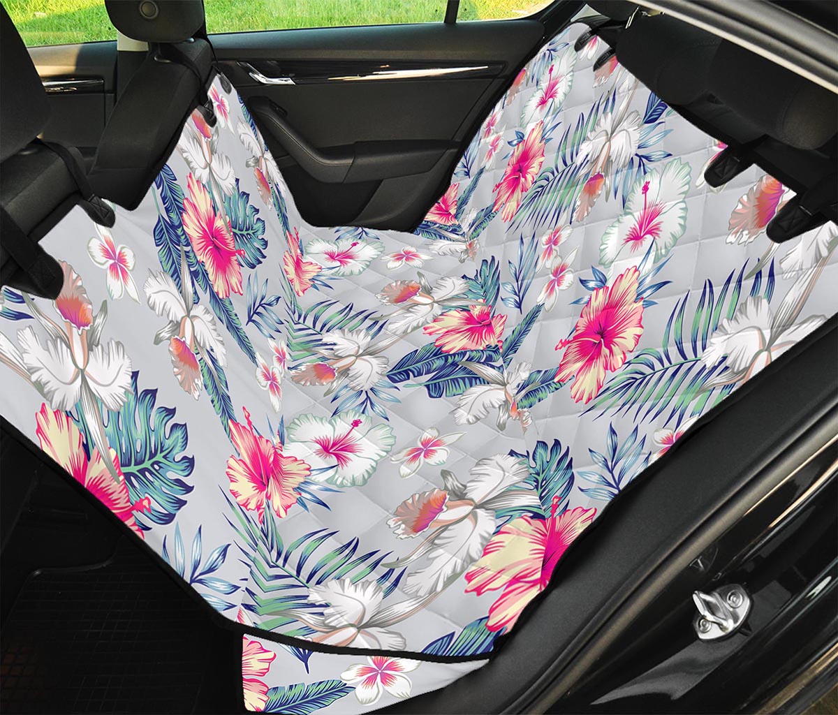 Hibiscus Orchids Hawaii Pattern Print Pet Car Back Seat Cover