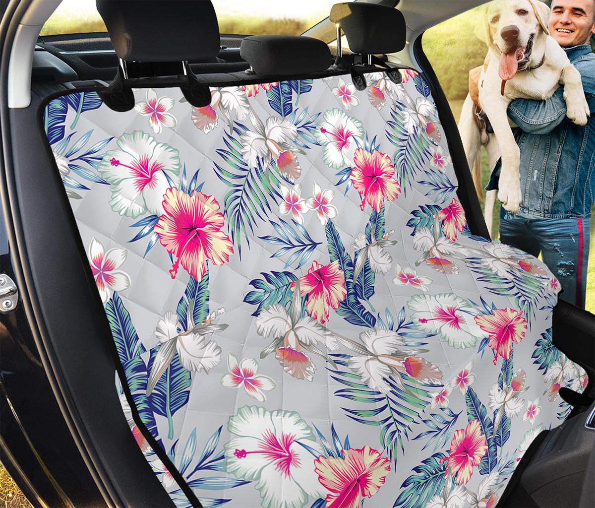 Hibiscus Orchids Hawaii Pattern Print Pet Car Back Seat Cover