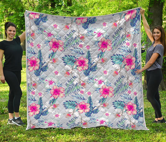 Hibiscus Orchids Hawaii Pattern Print Quilt
