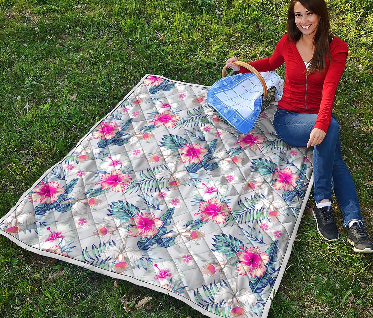 Hibiscus Orchids Hawaii Pattern Print Quilt