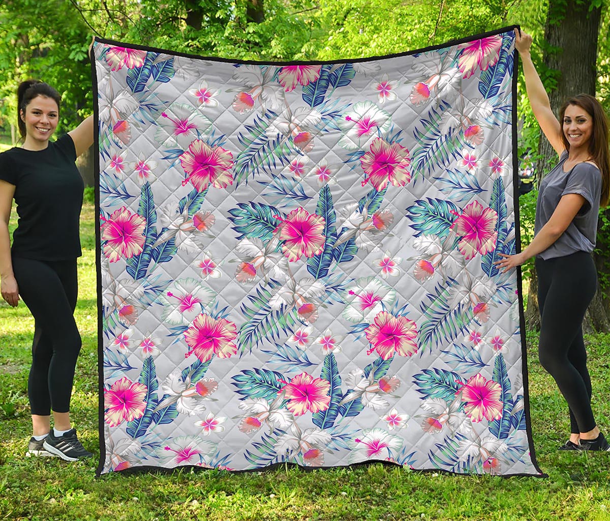 Hibiscus Orchids Hawaii Pattern Print Quilt