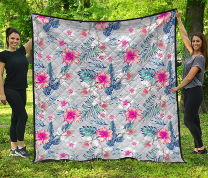 Hibiscus Orchids Hawaii Pattern Print Quilt