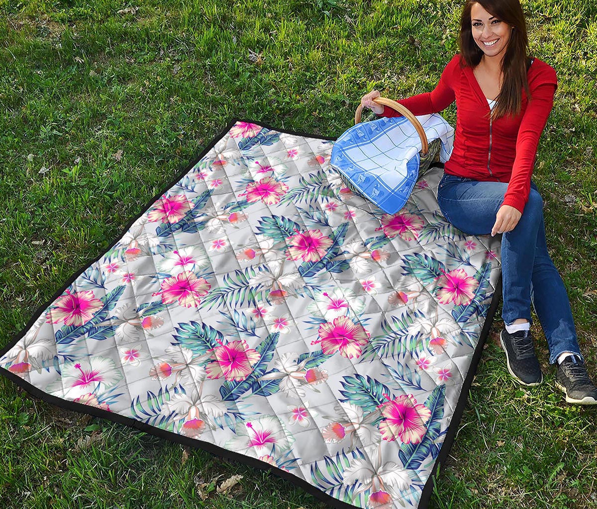 Hibiscus Orchids Hawaii Pattern Print Quilt