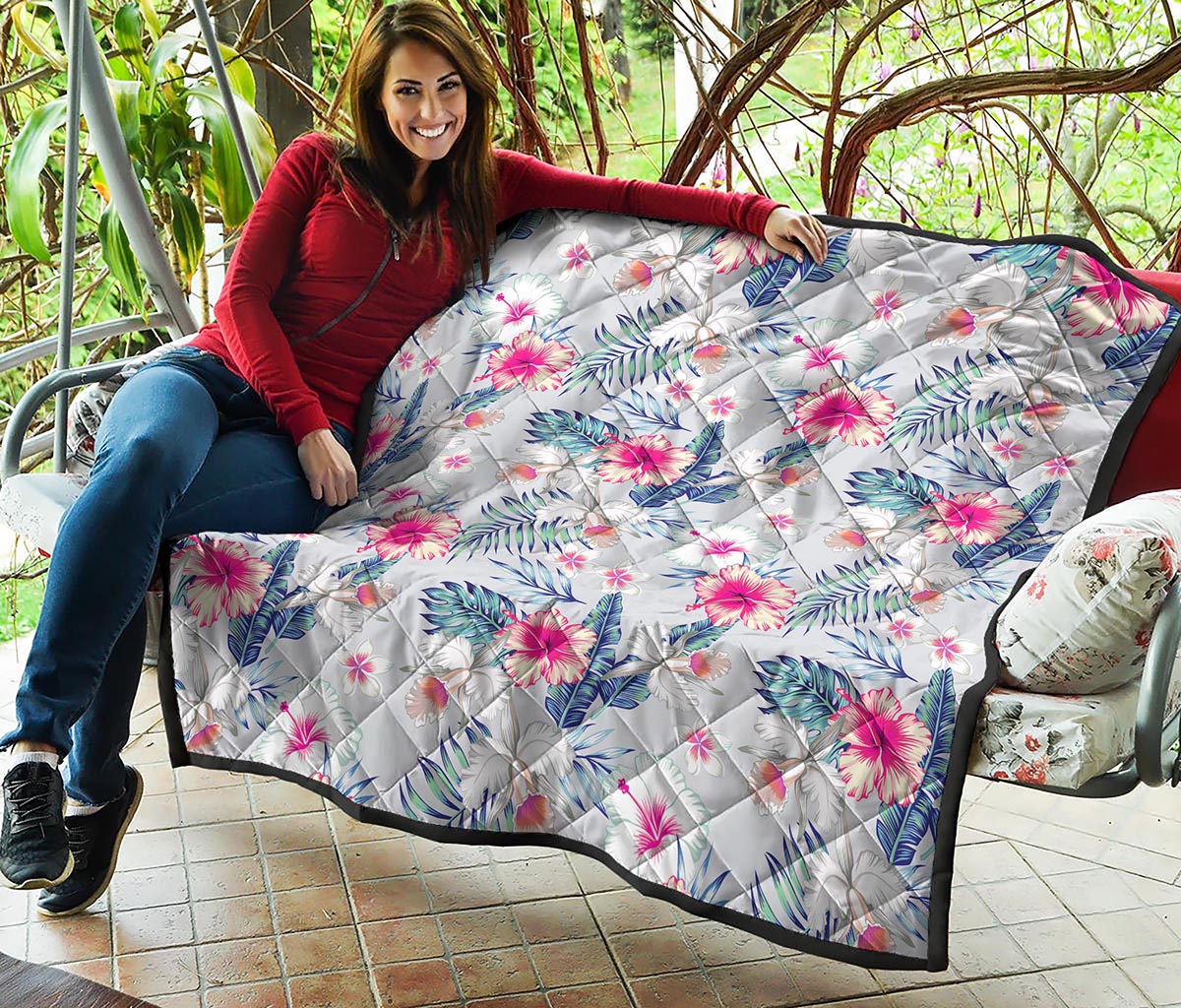 Hibiscus Orchids Hawaii Pattern Print Quilt