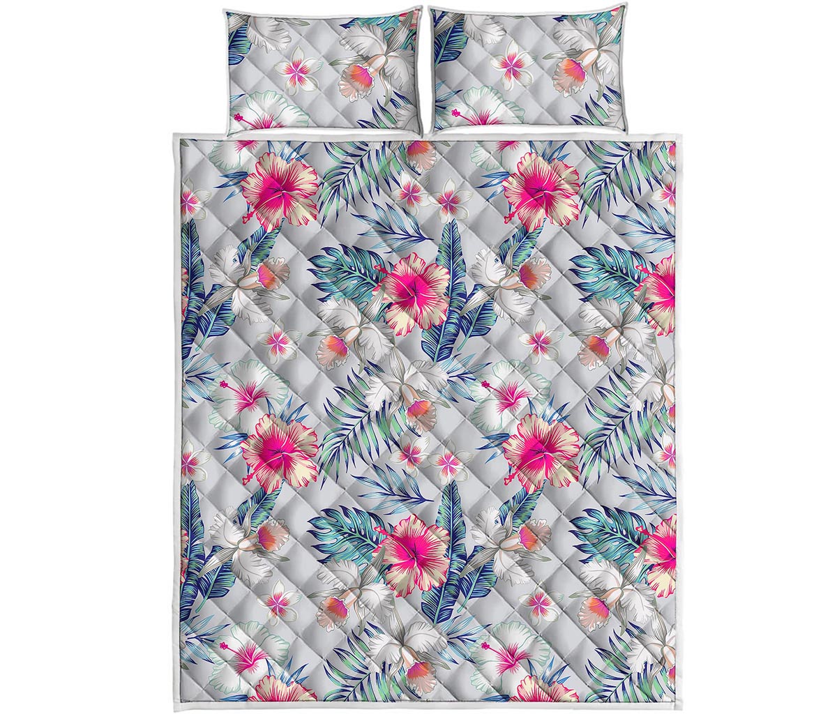 Hibiscus Orchids Hawaii Pattern Print Quilt Bed Set
