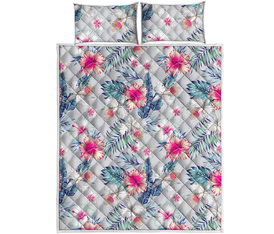 Hibiscus Orchids Hawaii Pattern Print Quilt Bed Set