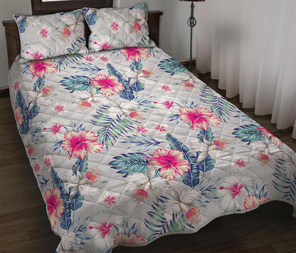 Hibiscus Orchids Hawaii Pattern Print Quilt Bed Set